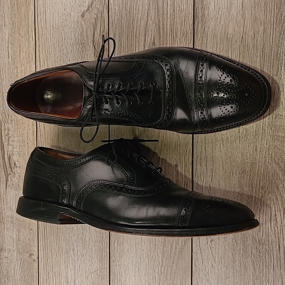 ALLEN EDMONDS Strand Black Leather Sz 10.5 B Mens Cap Toe Oxford Shoes